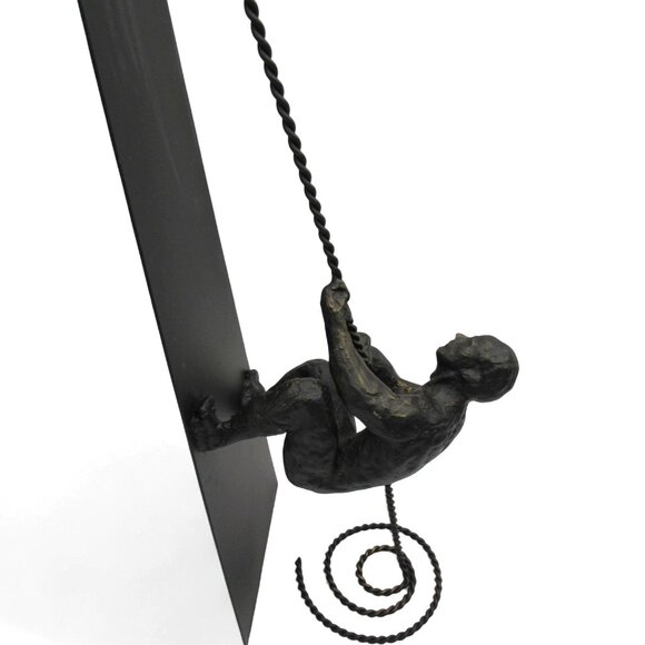 Cast Metal Man CLIMBING ROPE Heavy Sculpture Black and Gold Colours 26" Tall - Picture 11 of 12